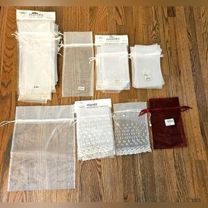 Lot of 36 Assorted White/Burgundy/White w/Pearls Organza Gift/Wine/Favor Bags